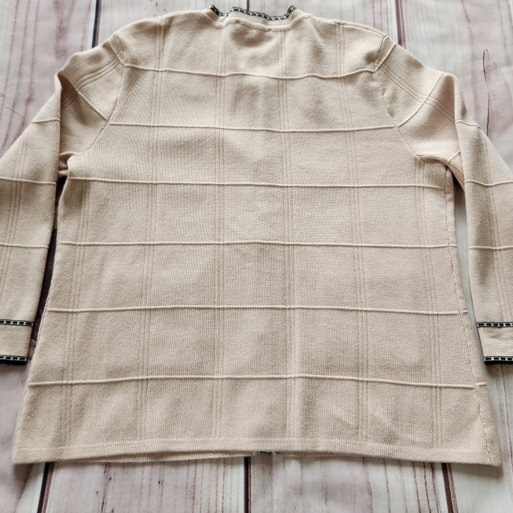 Adrianna Papell "Button Front Tipped Cardigan" Tan Black | Women's Size S - Picture 9 of 12